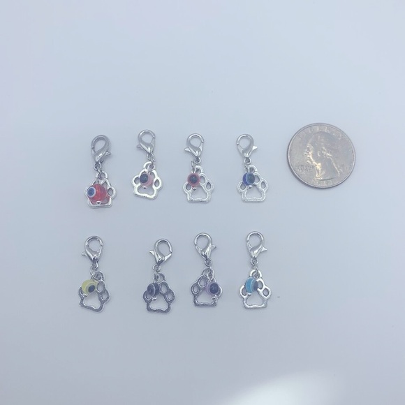 Evil Eye Bead & Paw Charm, Claw Clasp Clip-on for Small Pet Collar or Keychain - Picture 8 of 10